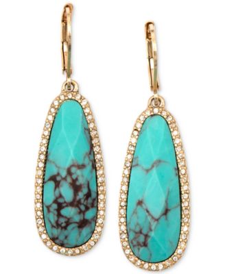 Gold-Tone Stone and Crystal Drop Earrings