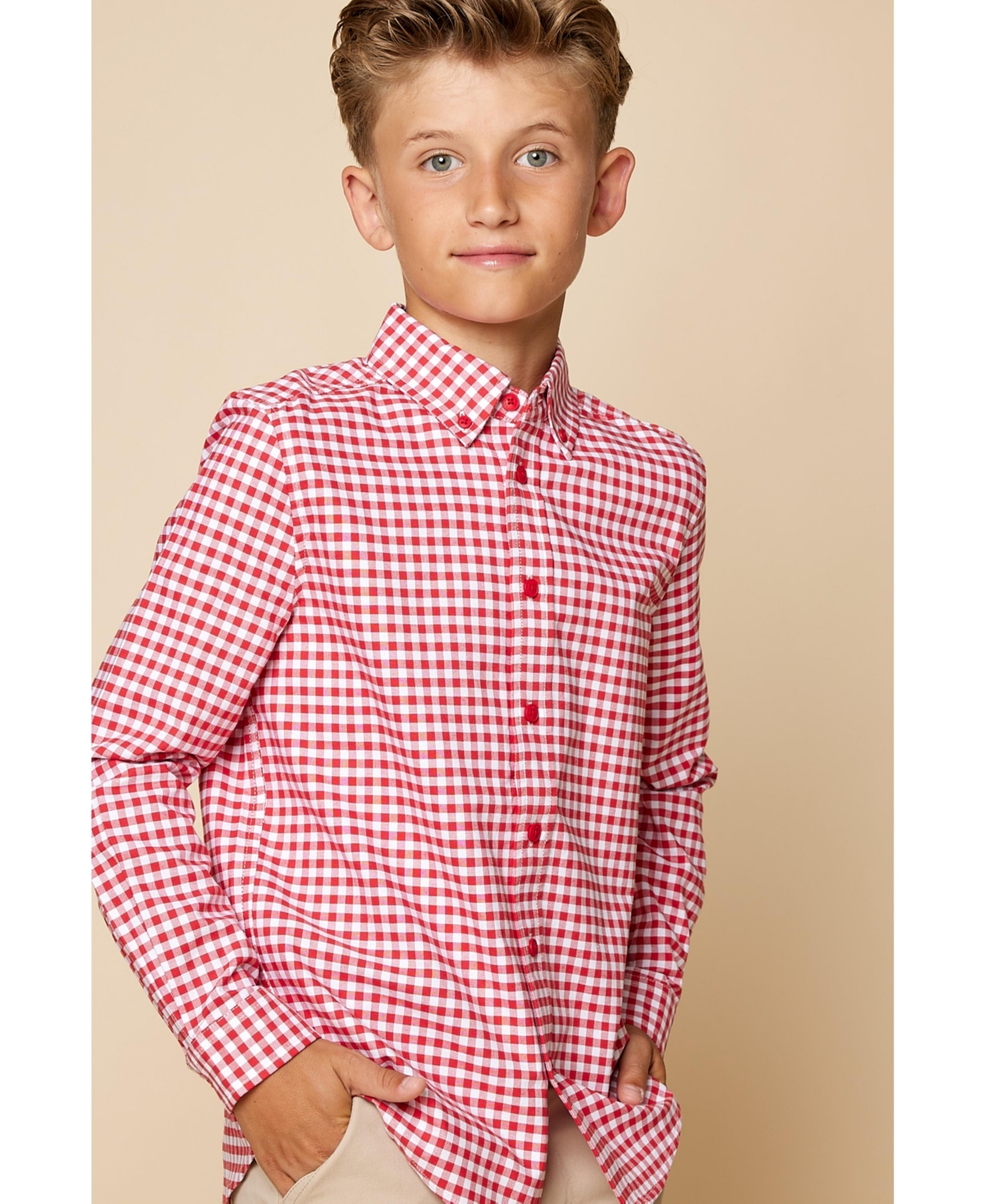 B by Brooks Brothers Big Boys Gingham Woven Long Sleeve Oxford Shirt