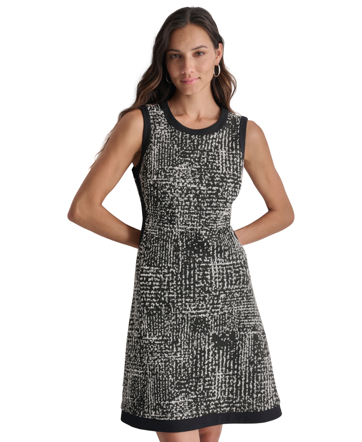 Dkny Petite Colorblocked Sleeveless Fit & Flare Dress -Ivory