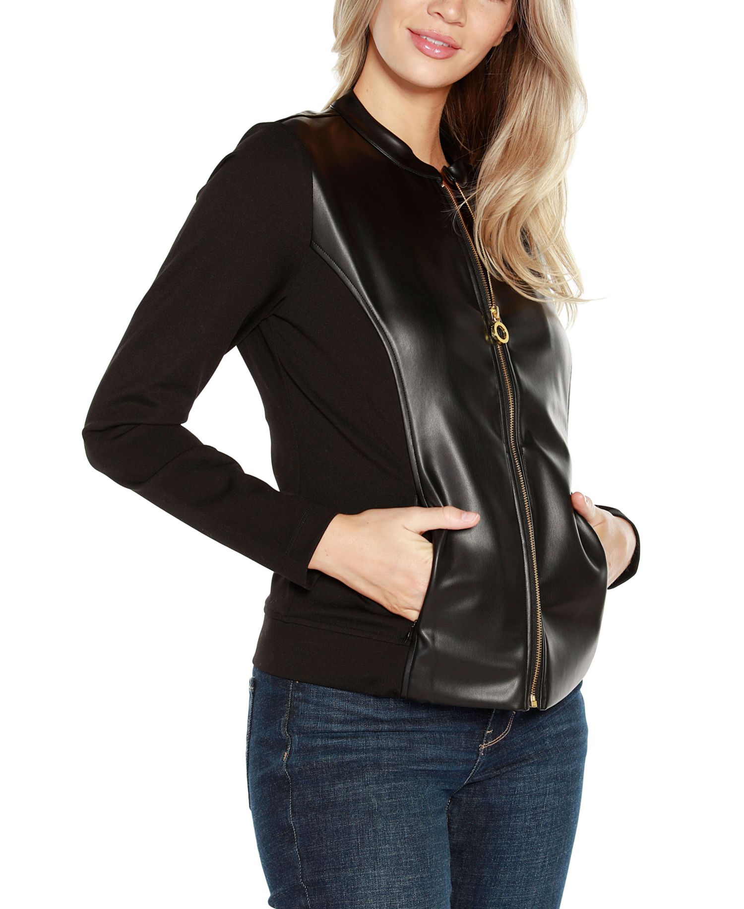 Black Label Women’s Faux-Leather Moto Jacket