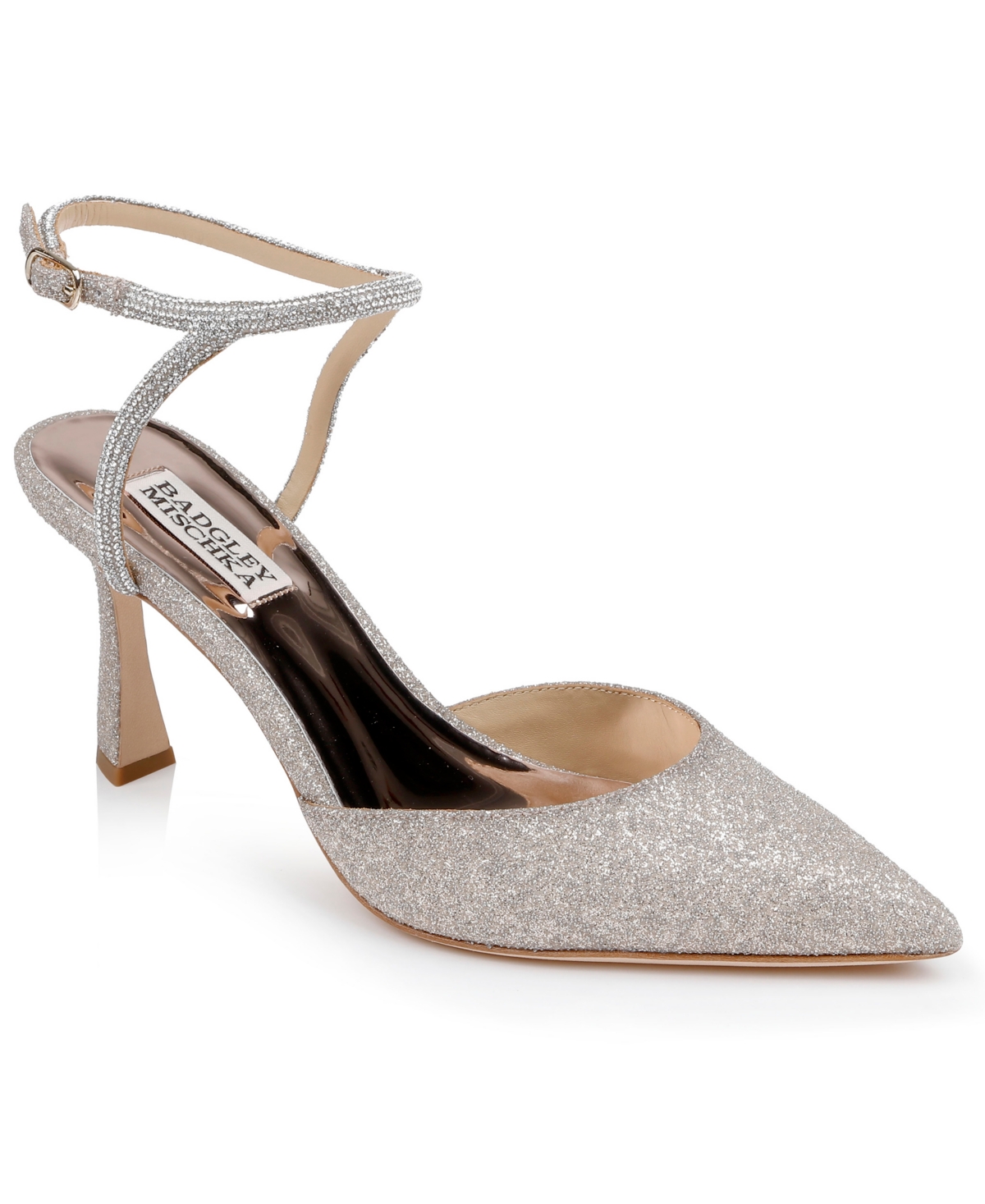 Shop Badgley Mischka Women's Kamilah Ankle Strap Evening Pump In Champagne Glitter