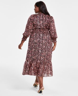 knee length dresses for ladies Vince Camuto Navy Blue Floral Flared Midi Dress