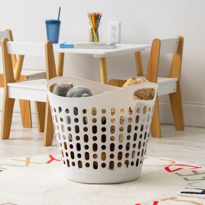 USA Laundry Basket 30L Durable and Flexible, Portable Round Bin, 0.85 Bushel Hamper for Storage with Ventilation Holes for Closet Dorm, White