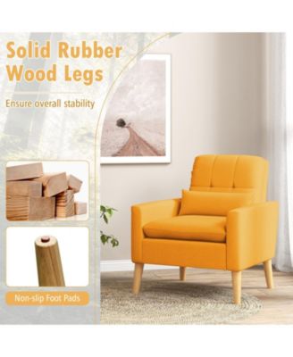 Accent Chair with Lumbar Pillow  Natural Rubber Wood Legs  Padded Cushions