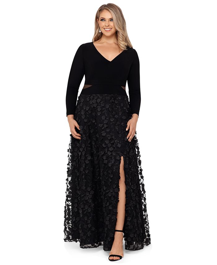 XSCAPE Plus Size 3D FloralAppliqué Gown Macy's