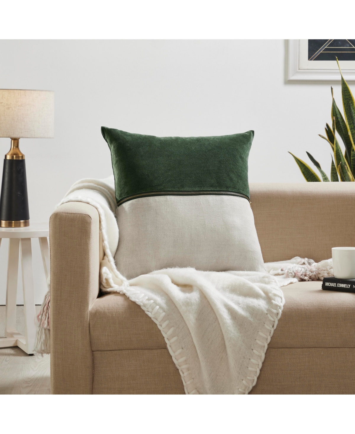 Ihi Home Velvet Linen Zipper Pillow, 20