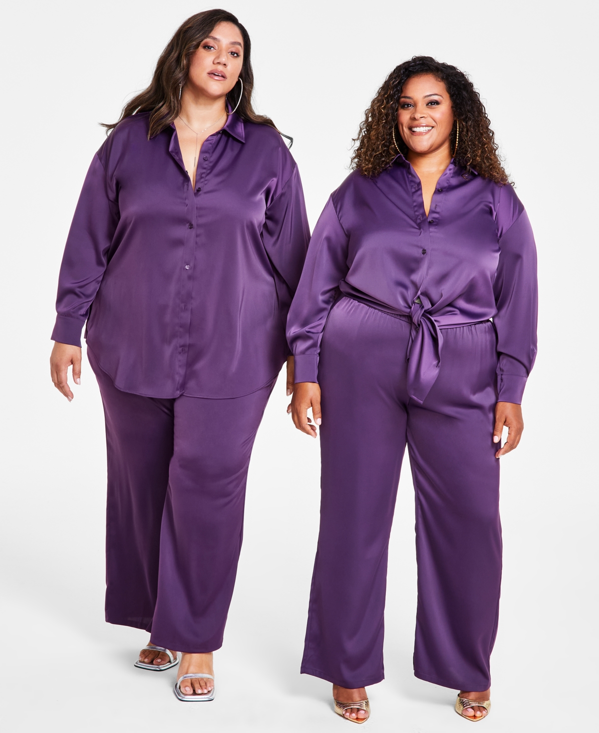 Nina Parker Trendy Plus Size Satin Wide-Leg Pants