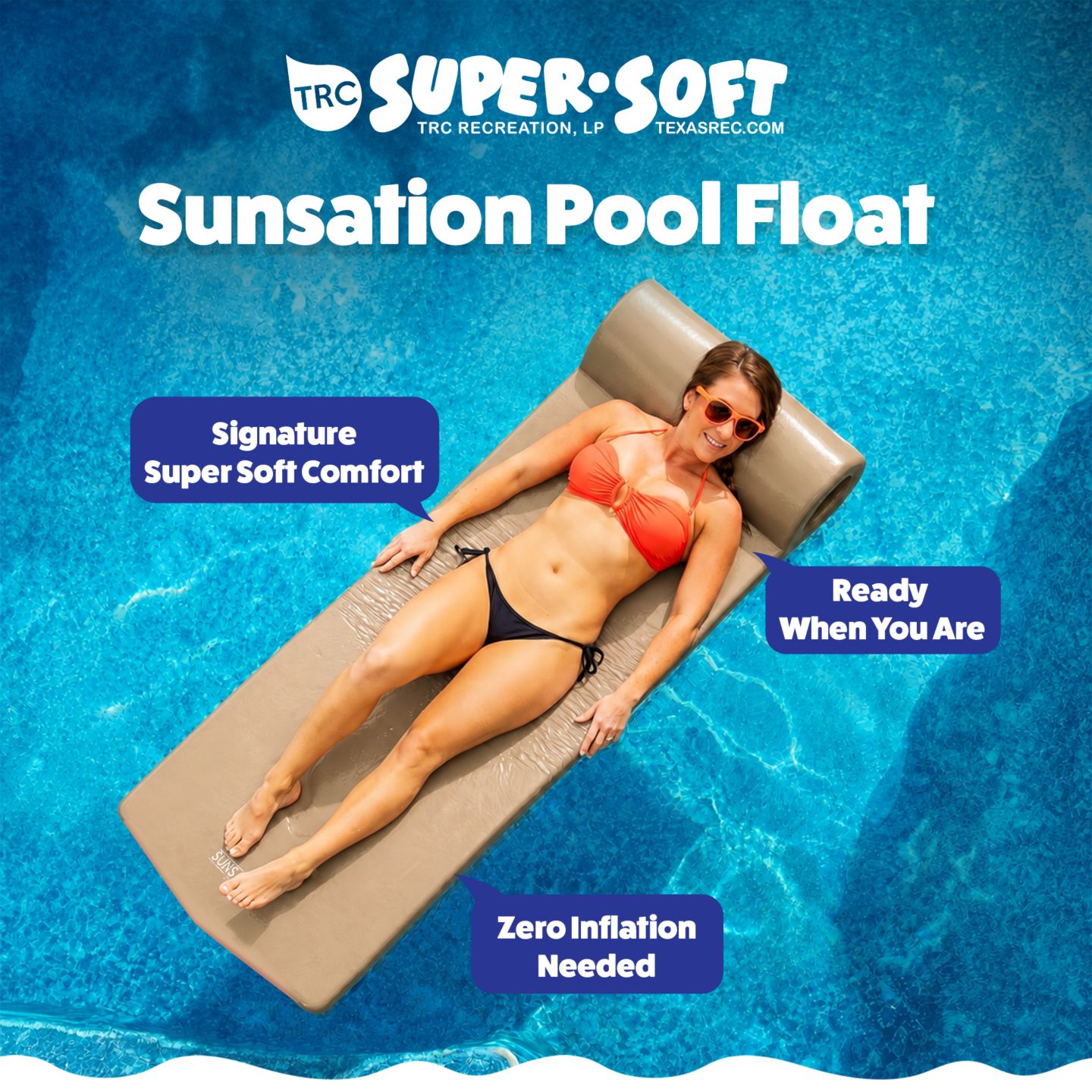 Детская игрушка TRC Recreation Sunsation 1.75" Thick Foam Lounger Swimming Pool Float, Bronze — фото 2