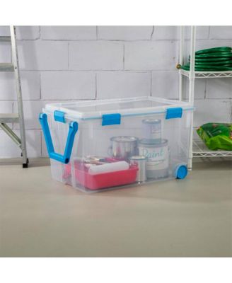 120 Qt Wheeled Gasket Box Stackable Storage Bin with Latch Lid, 3 Pack