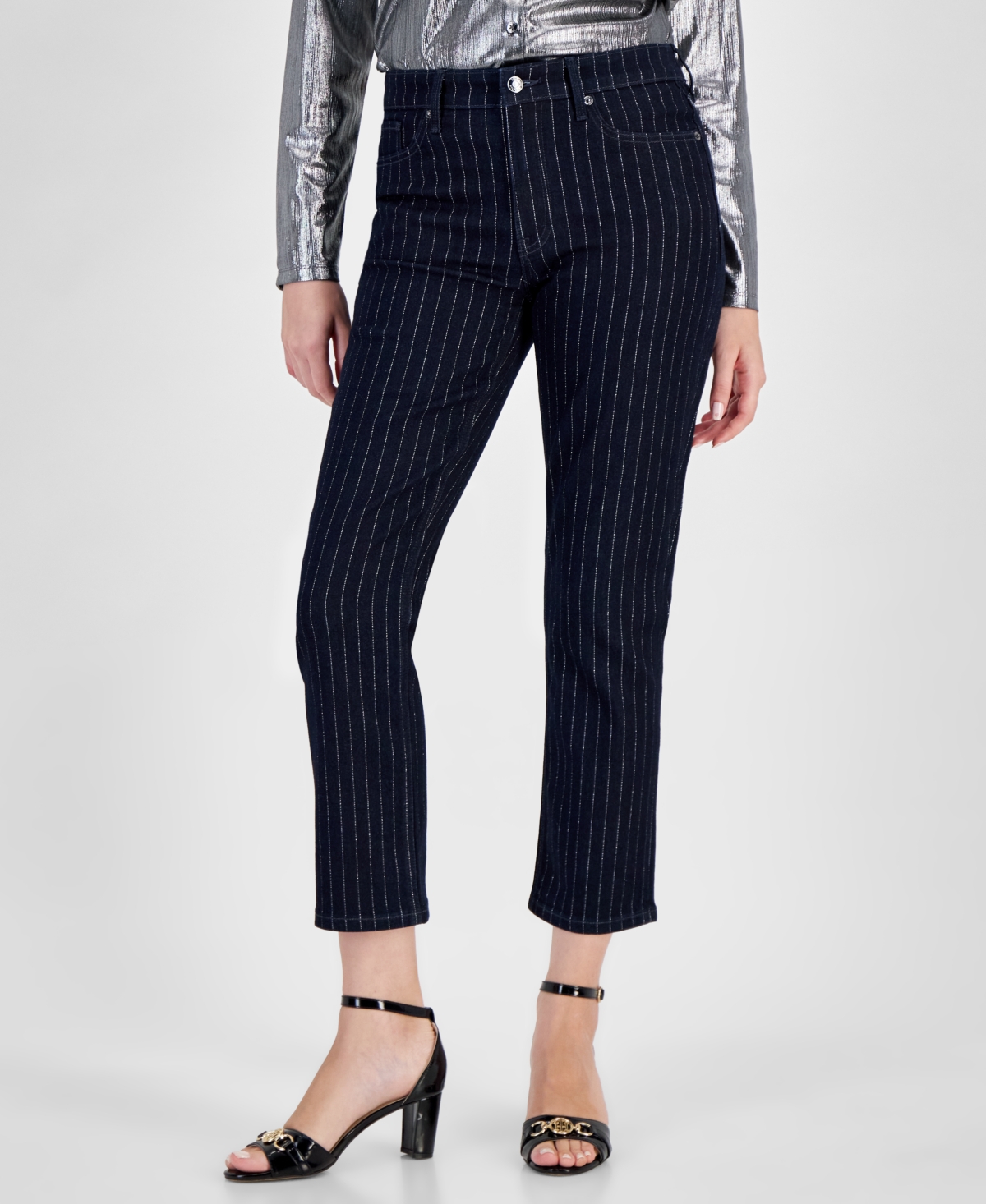 Tommy Hilfiger Women's Tribeca Striped Shine Ankle Jeans