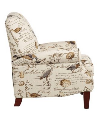  Single Piece  Upholstered & Wood Frame  Manual Recline, Push Back, Footrest, Birdsong Script Design  Recliner Armchair