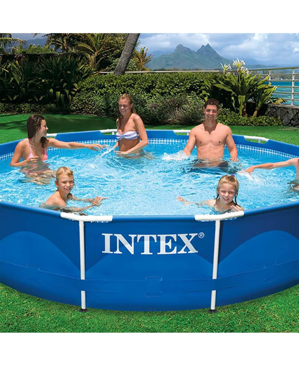 Intex 12ft x 30in Metal Frame Set Above Ground Swimming Pool with Filter