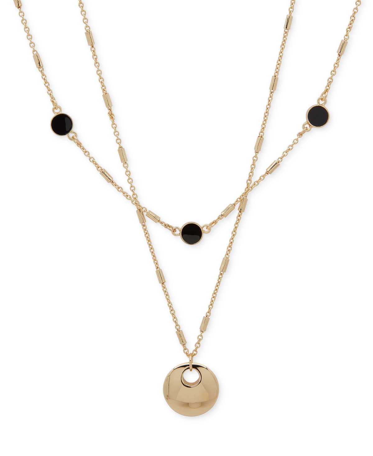 Gold-Tone Disc Layered Necklace, 16-18" + 3" extender - Black