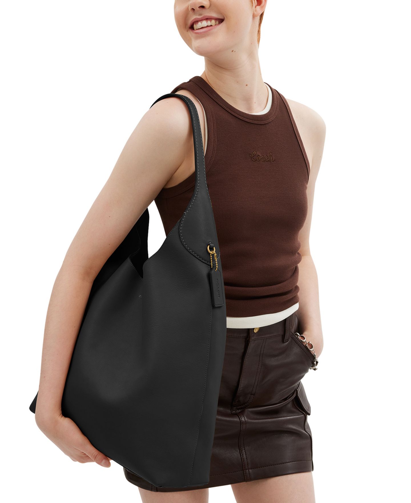 Женская сумка COACH Brooklyn Extra-Large Leather Shoulder 39, цвет: Чёрный — фото 2