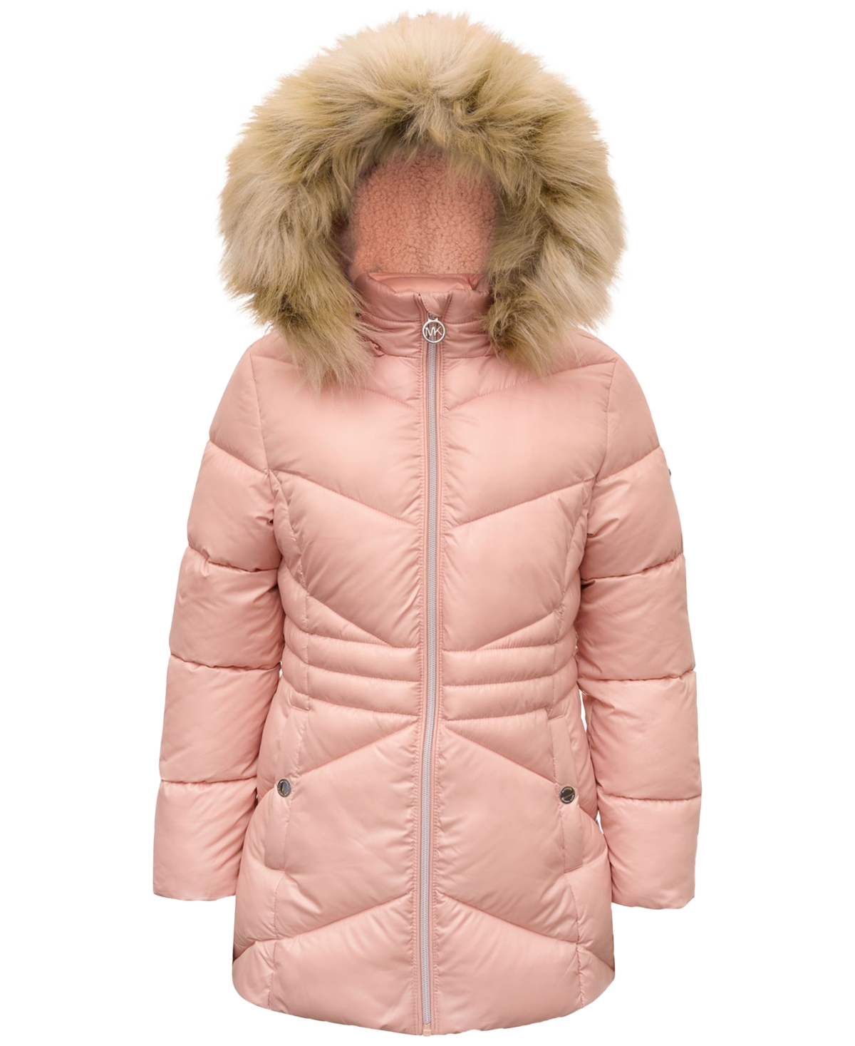 Michael Kors Kids Toddler Little Girls Stadium Puffer Jacket With Faux fur Trim In Blush ModeSens