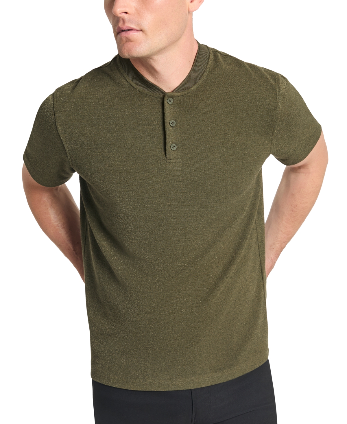 Kenneth Cole Mens Solid Polyester Henley Shirt In Dark Green