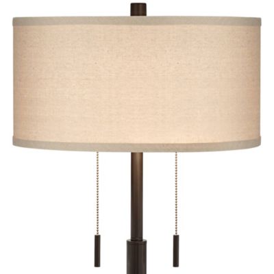 Bernie Industrial Table Lamps 25" High Set of 2 Rich Bronze with USB Charging Port Tan Drum Shade for Bedroom Living Room Bedside