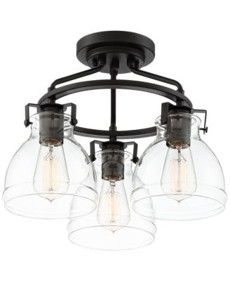 Bronze 3-Light Clear Glass Shade 14.5" Wide Industrial Rustic Farmhouse Fixture Ceiling Light Semi Flush Mount