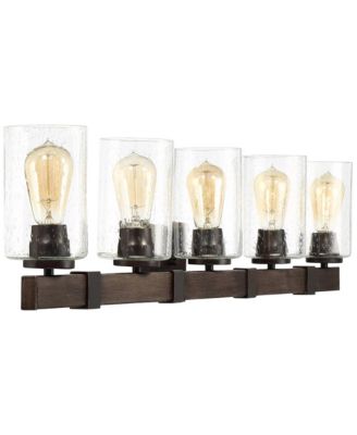 Poetry 44" 5-Light Wall Fixture Rustic Industrial Design, Wood Grain Bronze, Clear Seedy Glass Vanity Light