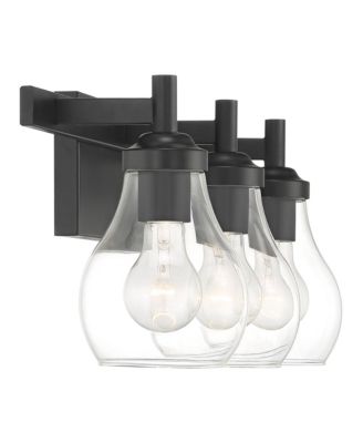 Danvers Modern Wall Light Black Metal Hardwired 22.5" 3-Light Fixture Clear Globe Glass Shades for Bedroom Bathroom Vanity Reading Living Family Room Hallway House Home Decor