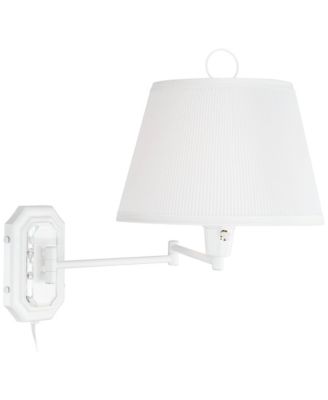Amelie Country Cottage Swing Arm Wall Lamp Plug-in Fixture with Pleated Fabric Bell Shade