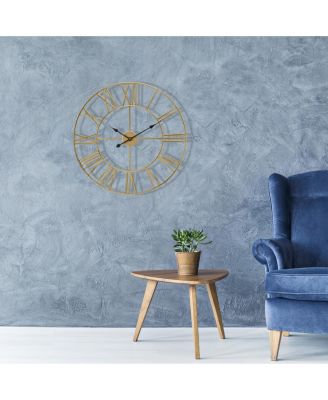 Large Wall Clock for Living Room Decor - Roman Numeral Wall Clock for Kitchen - 16 inch Wall Clock Decorative (Gold)