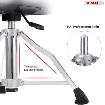 5Core Drum Throne 4" Cushion Padded Stool w Backrest Airlift Height Adjustable Chair w 441Lb Capcity