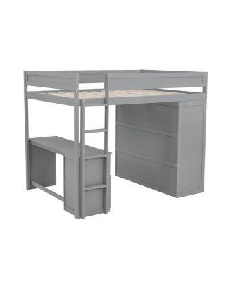 Simplie Fun Wood Full Size Loft Bed With Wardrobes And 2-Drawer Desk With Cabinet