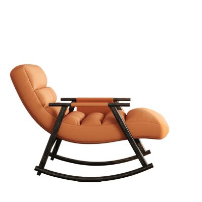 Streamdale 1 Pc. Grey Teddy Upholstered 5-Gear Adjustable High Back & Footrest Folding Iron Frame Rocking Chair