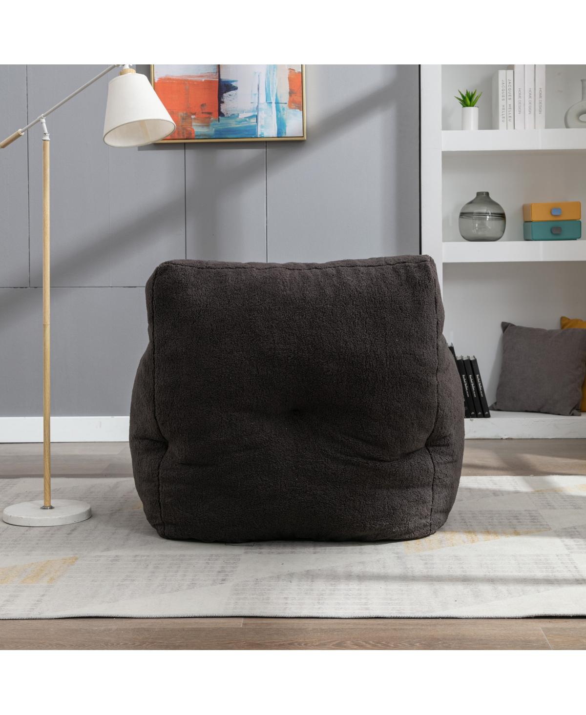 Simplie Fun Soft Tufted Foam Bean Bag Chair With Teddy Fabric Dark Gray