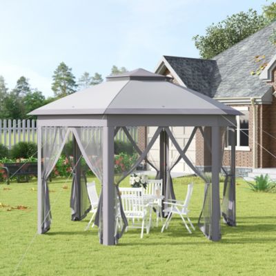 13' x 11' Pop Up Gazebo with Double Roof & Mesh Sidewalls,