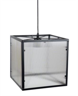 Iron Metal Hanging Lamp With Ribbed Acrylic 12"sq