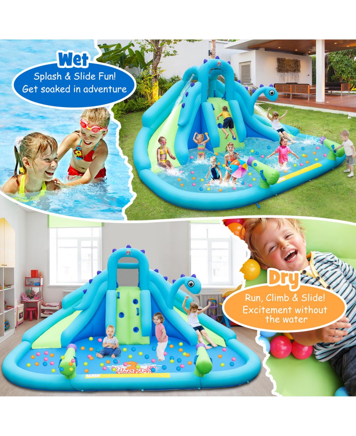 Slickblue Inflatable Water Slide with Dual Slides and Large Splash Pool and Carry Bag (with 584W Blower)