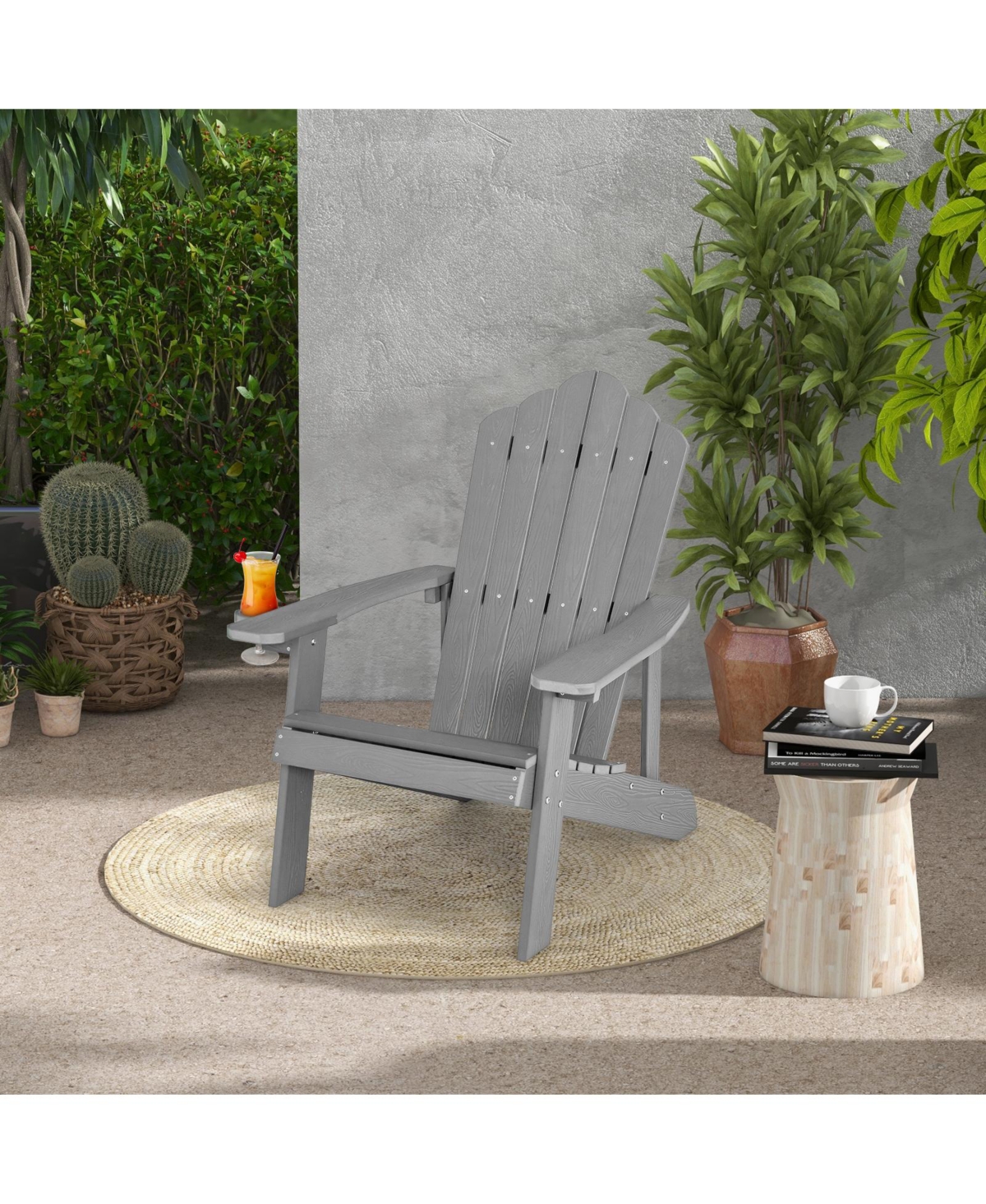 Slickblue Weather Resistant Hips Outdoor Adirondack Chair with Cup Holder