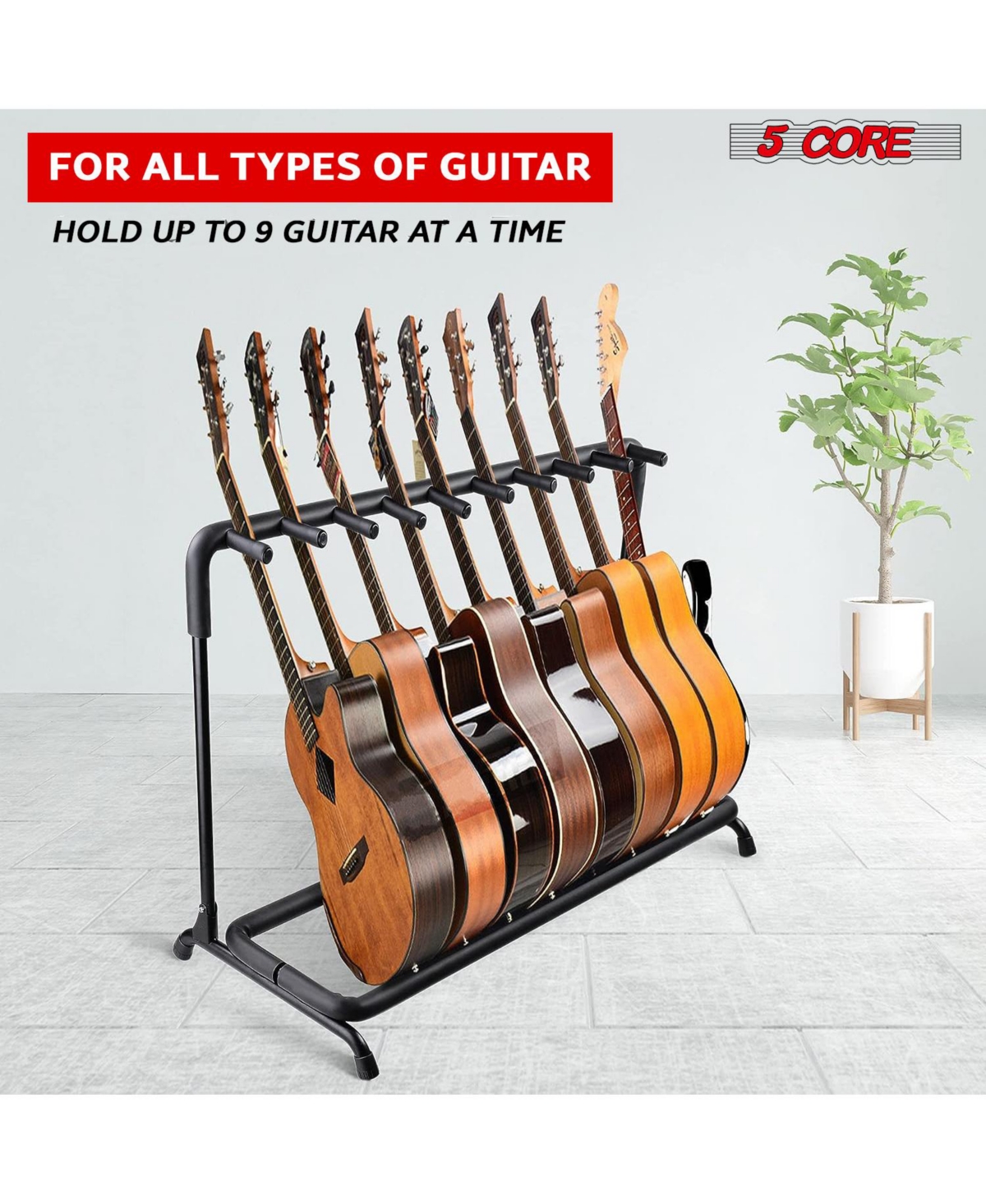 5 Core Guitar Rack Stand Heavy Duty 9 Guitars Holder Universal Multi Storage for Band Stage Acoustic Electric and Bass Soporte Para Guitarra- GRack 9N