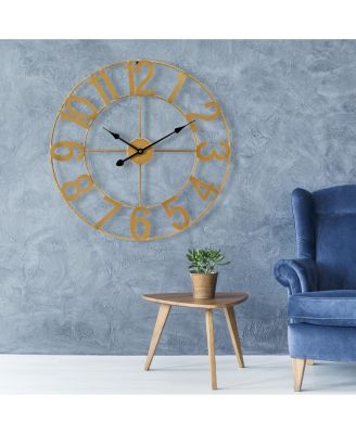 Large Wall Clock for Living Room Decor - Numeral Wall Clock for Kitchen - 24 inch Wall Clock Decorative (Gold)