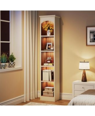 70.9-Inch Tall Narrow Bookcase, 5-Tier Cube Bookshelf with Storage, Modern Slim Corner Display Shelves for Home Office, Living Room