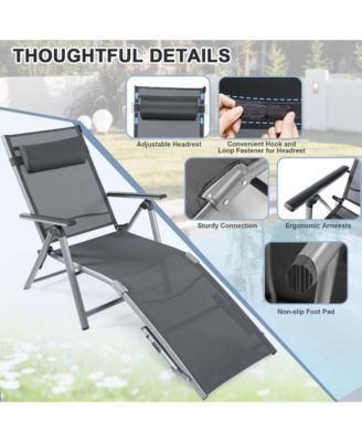 2PCS Patio Lounge Chair Rustproof Aluminum Folding Chaise w/ Adjustable Backrest & Footrest