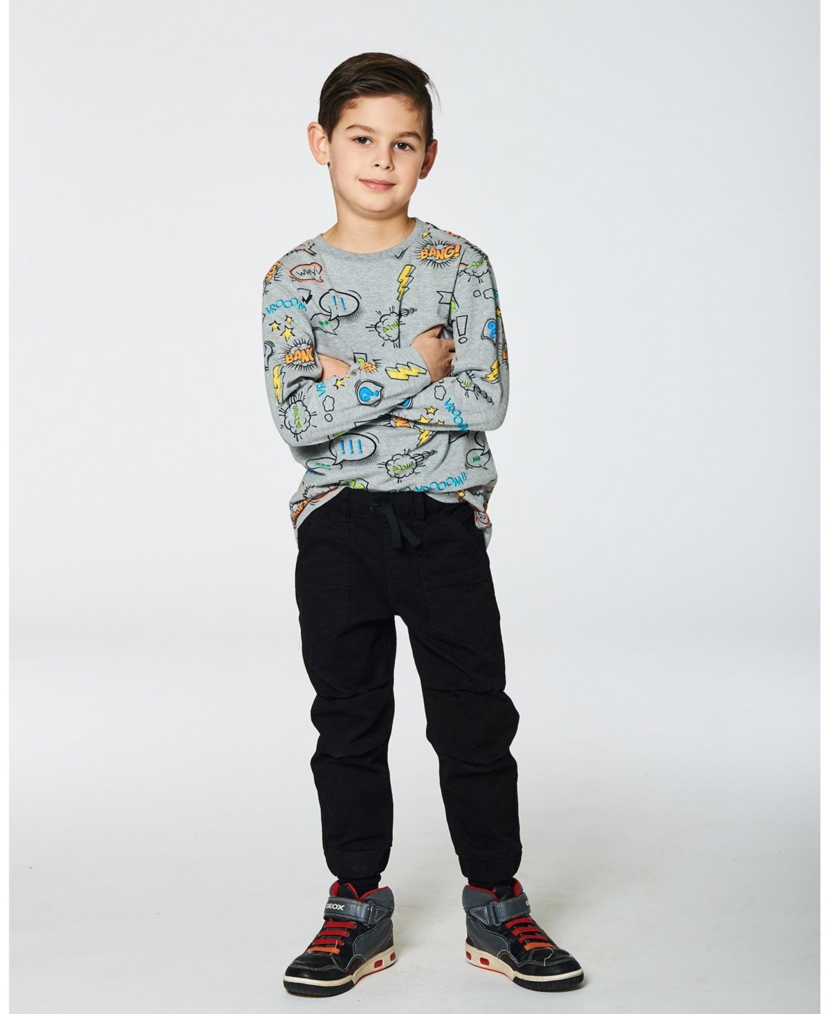 Deux par Deux Big Boys Long Sleeve Printed T-Shirt- Gray mix