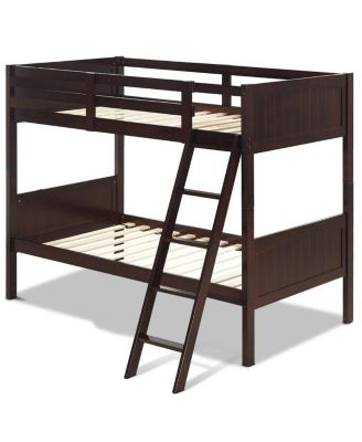 Wooden Twin Over Twin Bunk Bed Frames with Ladder and Safety Rail