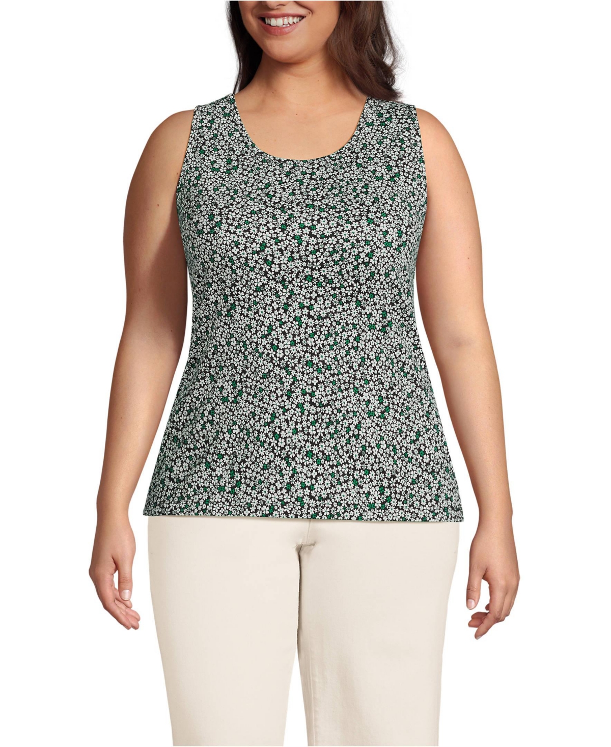 Lands' End Plus Size Cotton Tank Top -ivory daisy floral