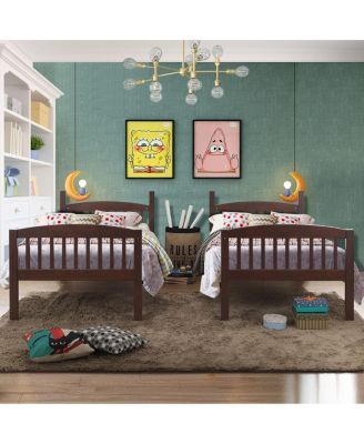 Hardwood Twin Bunk Bed Frames with Inclined Ladder and Safety Guardrails