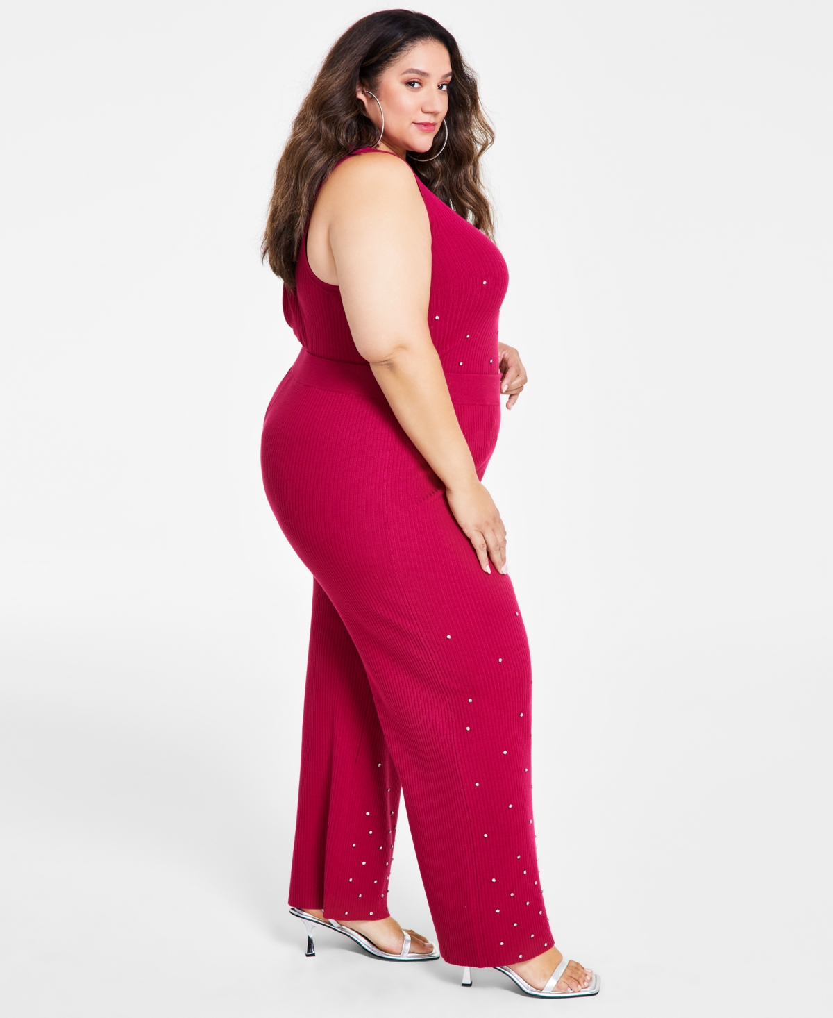 Nina Parker Trendy Plus Size Embellished Rib-Knit Pants