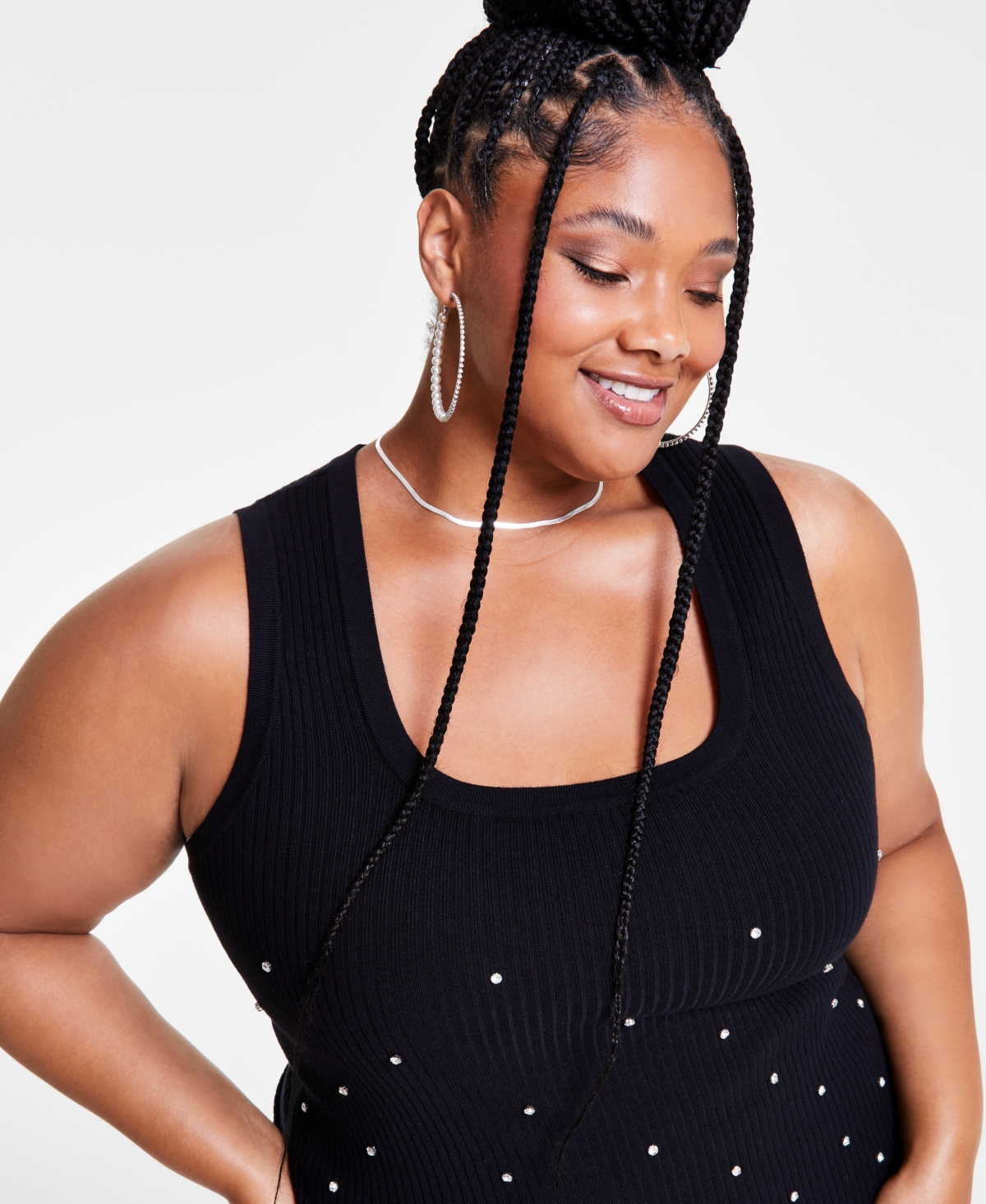 Nina Parker Trendy Plus Size Embellished Rib-Knit Tank