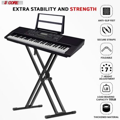 Piano Stand Double Braced Adjustable Keyboard Stands Metal X Style On Stage Keyboard Seat Durable & Sturdy Easy To Assemble - KS 2X BLK