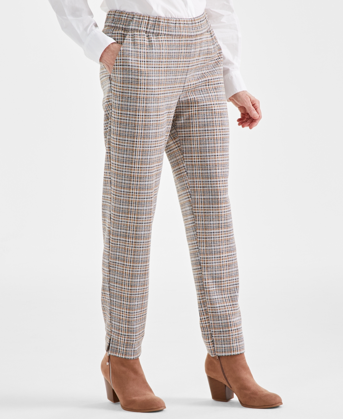 Style & Co Women's Plaid Pull-On Straight Pants, Created for Macy's