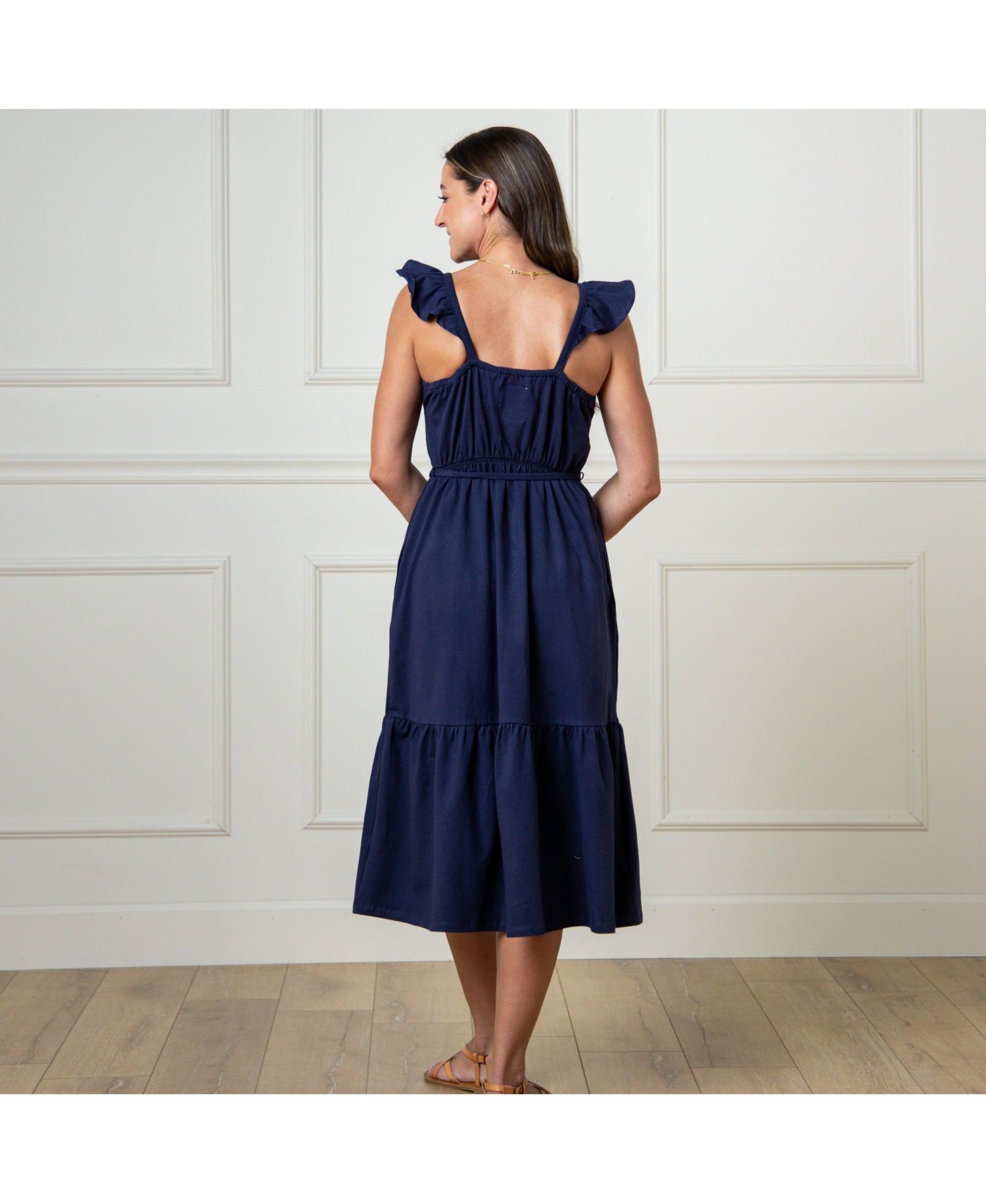 Women's Hope and Henry Organic Flutter Sleeve Knit Flounce Hem Midi Dress
