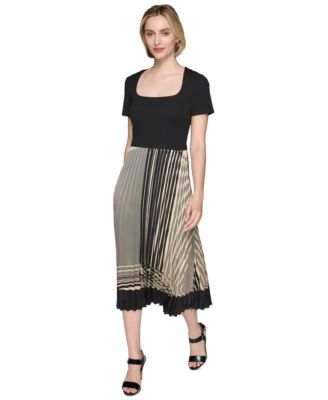 KARL LAGERFELD PARIS - Women's Square-Neck Pleated-Skirt Dress