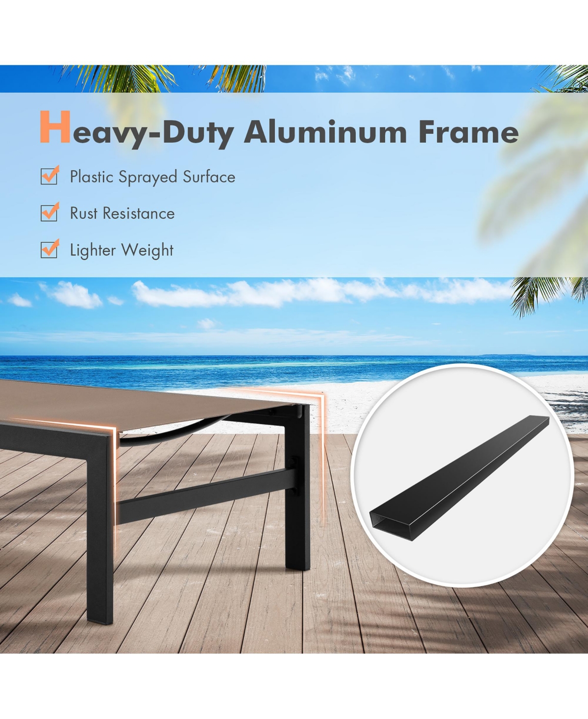 Gymax Set of 2 Aluminum Patio Chaise Lounge Outdoor Adjustable Lounge Chair W/ 6-Position Backrest - Brown+black