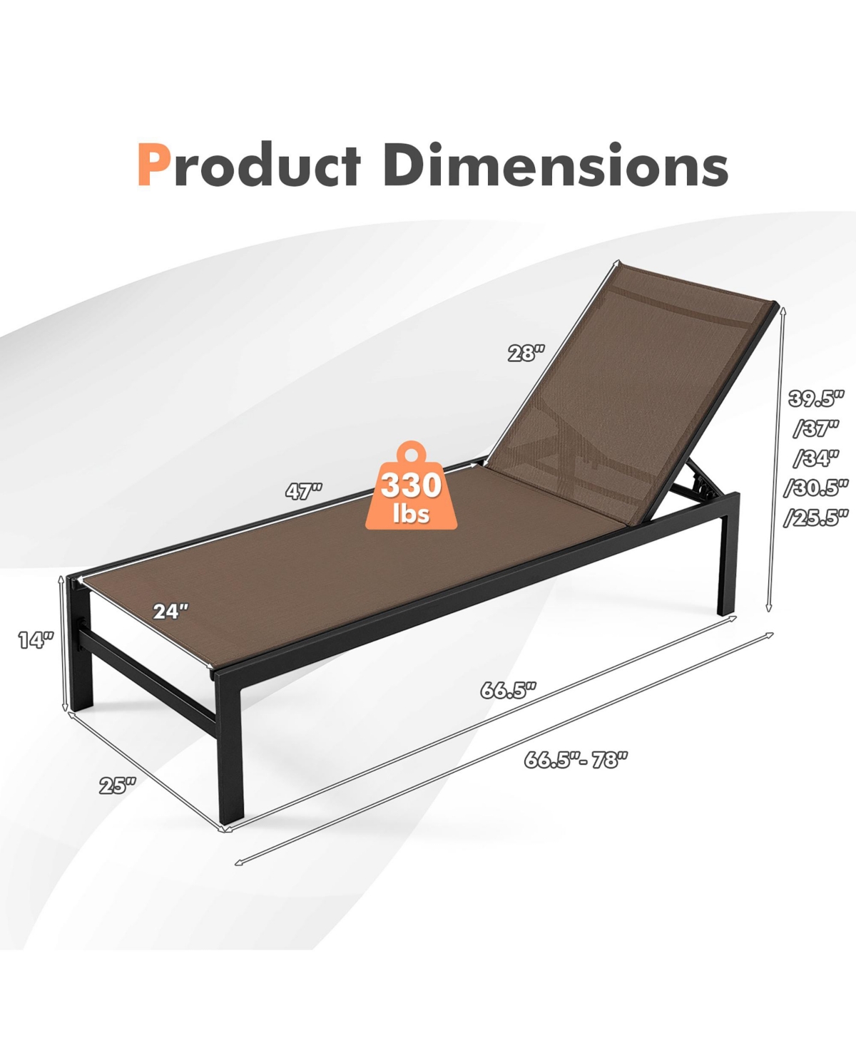 Gymax Set of 2 Aluminum Patio Chaise Lounge Outdoor Adjustable Lounge Chair W/ 6-Position Backrest - Brown+black